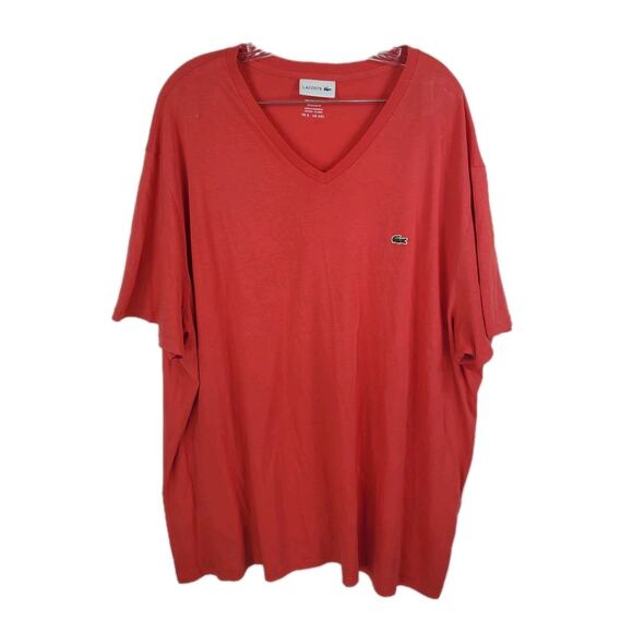 Lacoste T Shirt Mens Size 9 (4XL) Regular Fit Red V Neck Short Sleeve Logo Pima - Picture 1 of 7